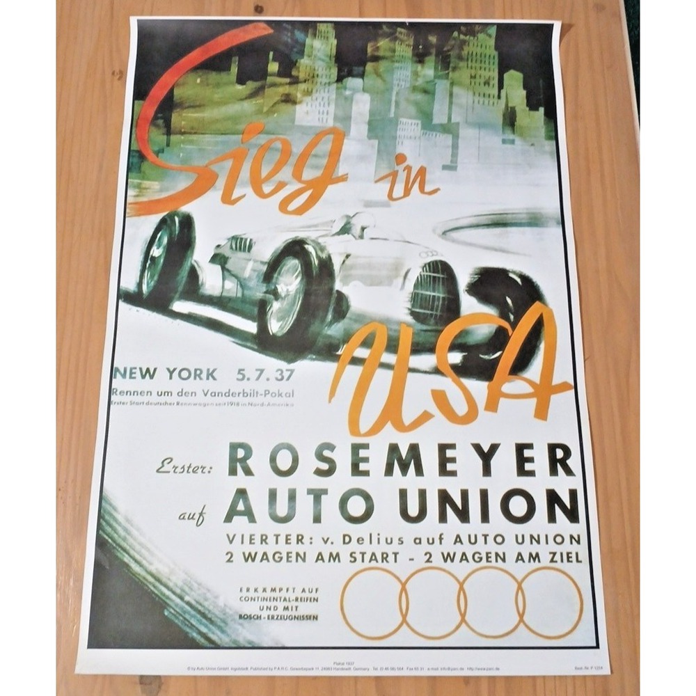 Sieg in USA  1937  Vintage Racing Poster Retro 19x27" Hi-Res Print